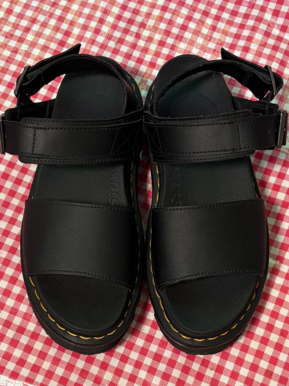Doc Martens Black Voss Hydro Yellow Welt Stitching Sandals Size 7 - Picture 2 of 10